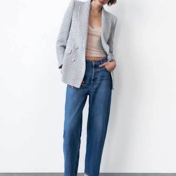 SOLD RARE BLOGGERS FAV Zara textured double breasted blazer blue silver tweed… - Picture 7 of 7